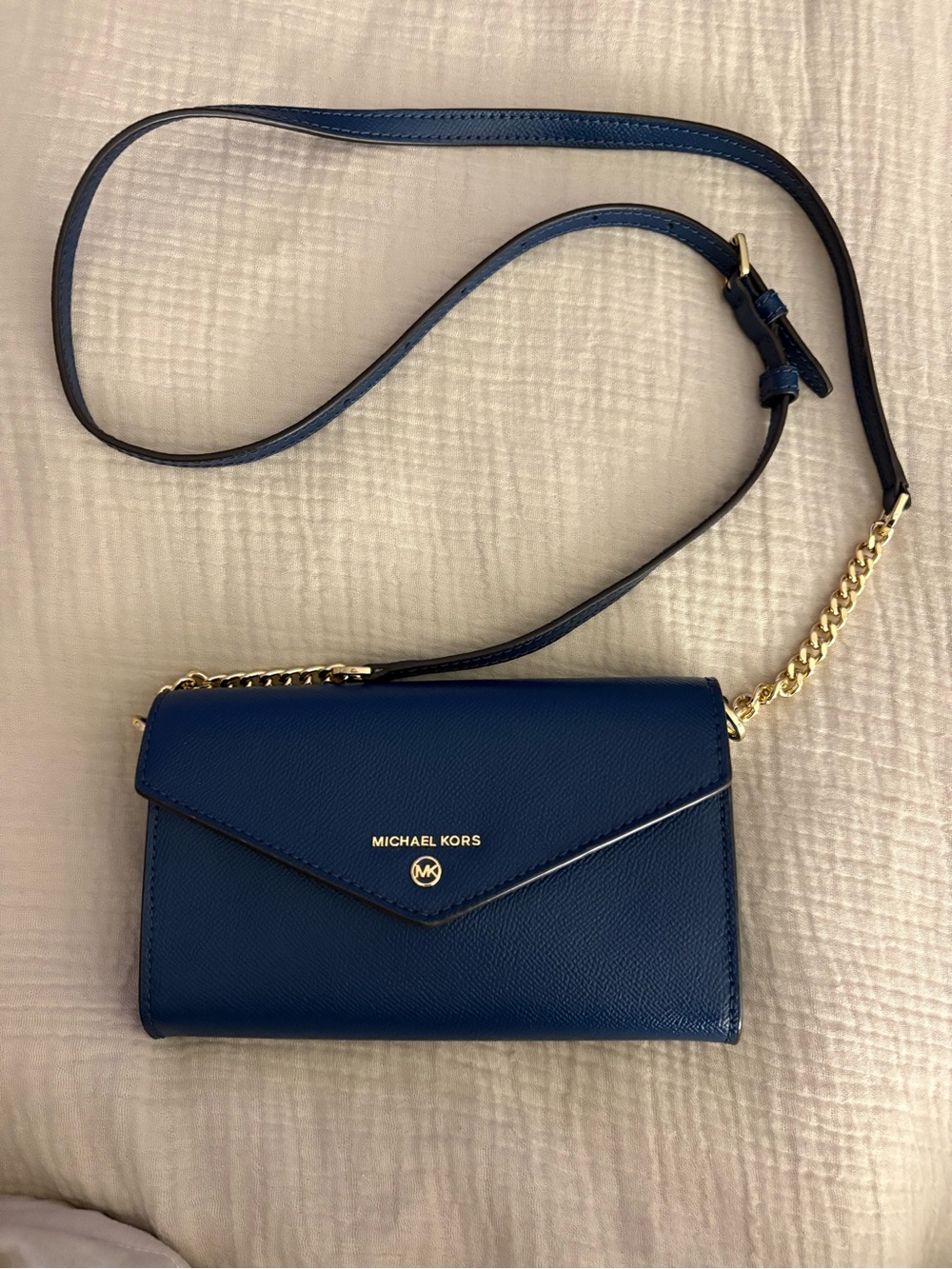 Michael Kors Blue Crossbody Wallet with Gold Hardware
